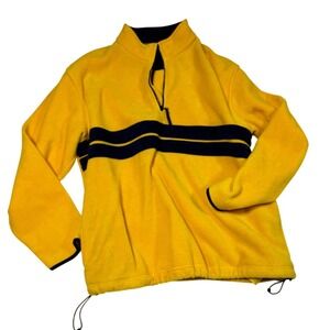 Consensus Y2K Yellow Fleece Pullover Half Zip Striped Retro Outdoor Size Large